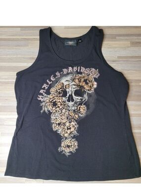 Harley-Davidson Black Tee with Winged Logo and Orange Accent